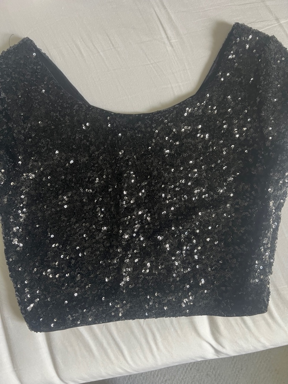 Express Black Sequin Crop Top
